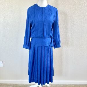 Vtg Joan Sparks for Daniel Barrett Sz 6 Neiman Marcus Paisley Royal Blue Dress